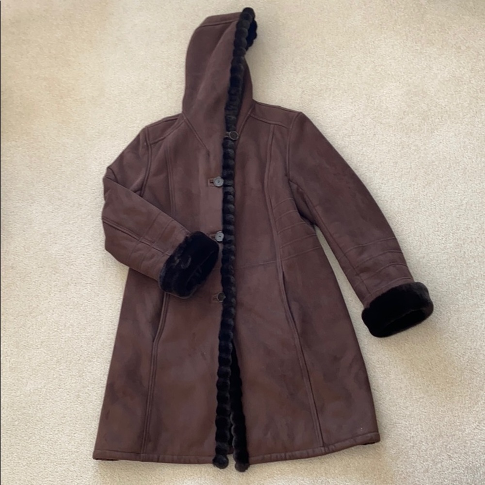 Gallery Chocolate Brown Hooded Shearling Coat